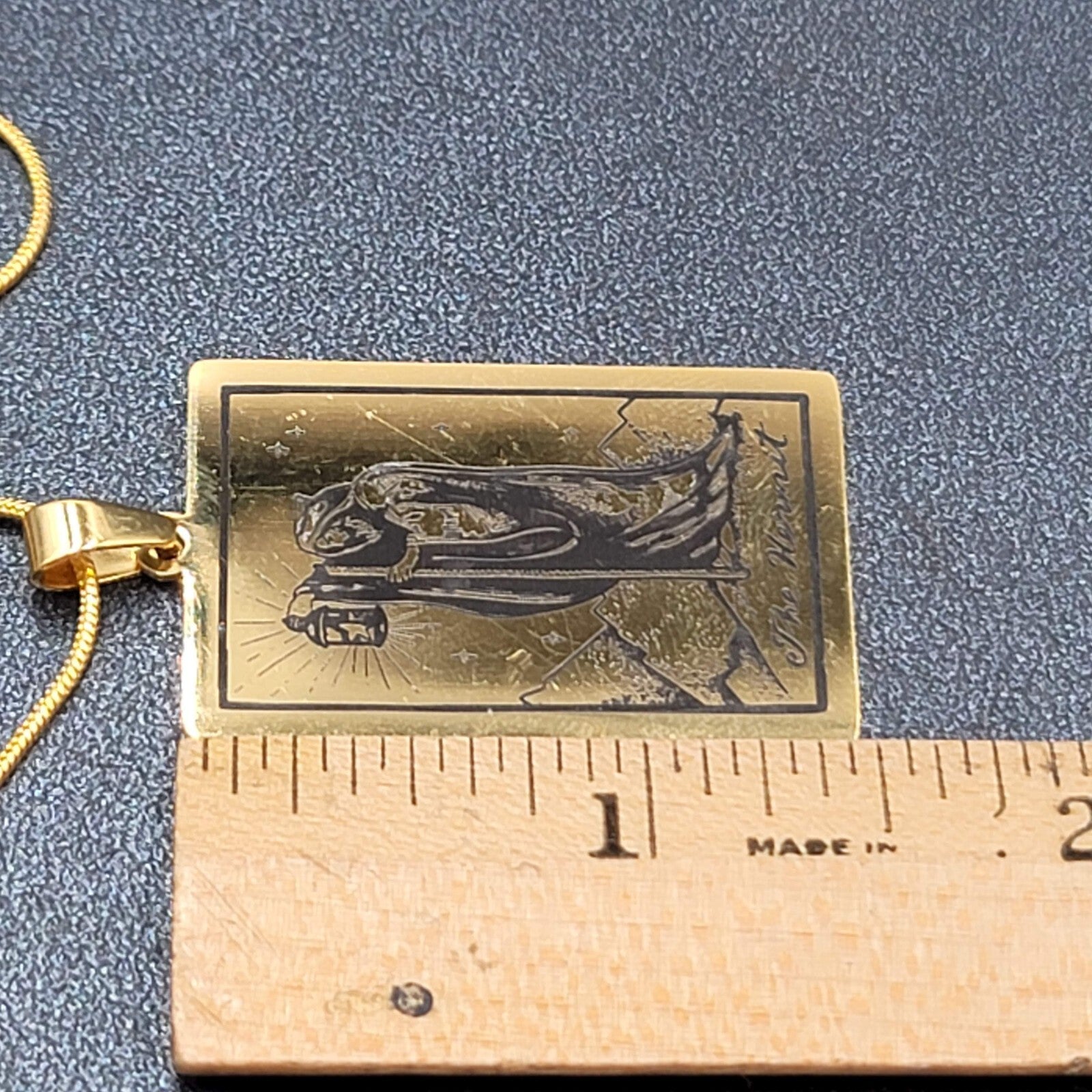 The HERMIT Tarot Card Pendant Necklace Major Arcana Gold tone 18”.