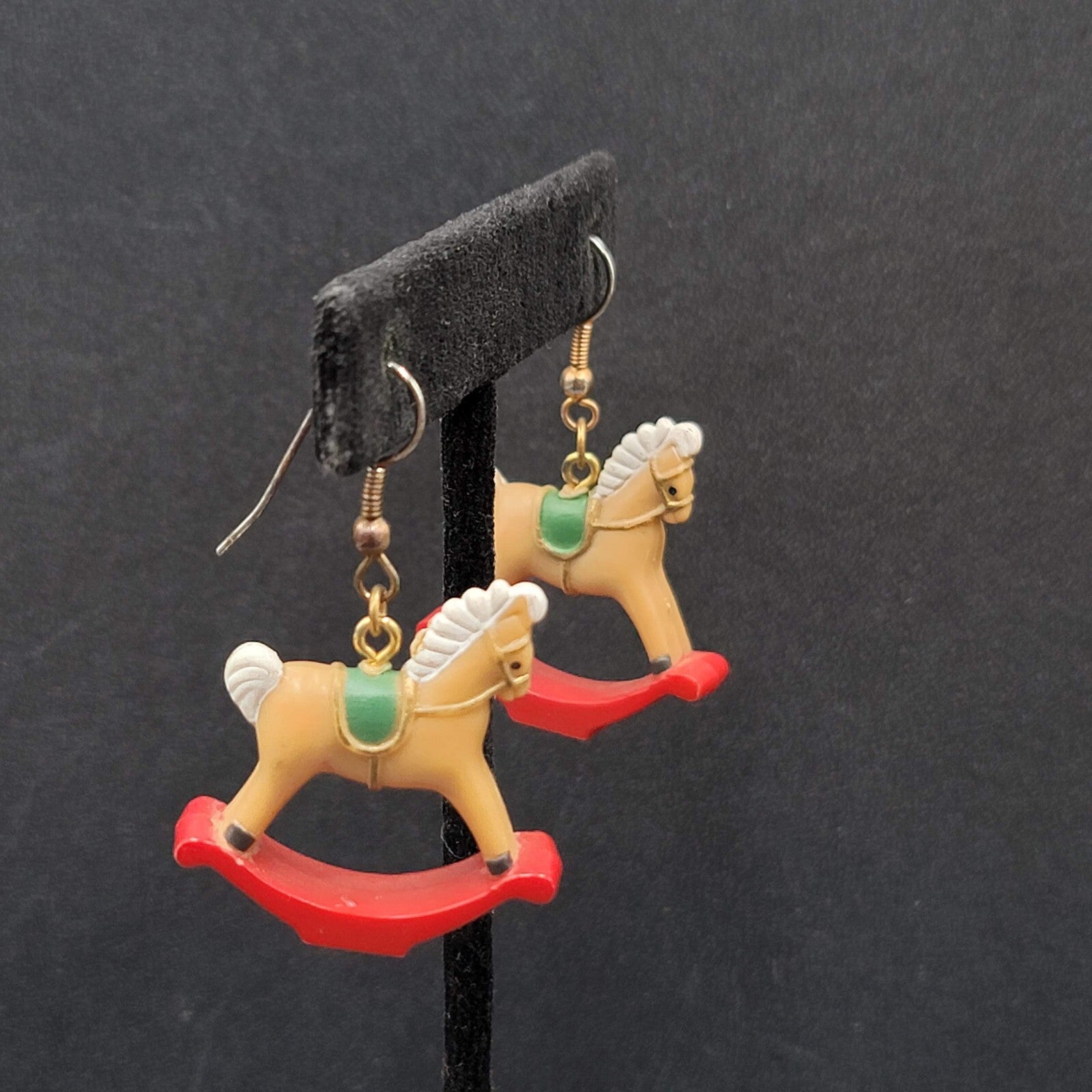 Vintage Pierced Earrings Acrylic Rocking Horse 1.25"