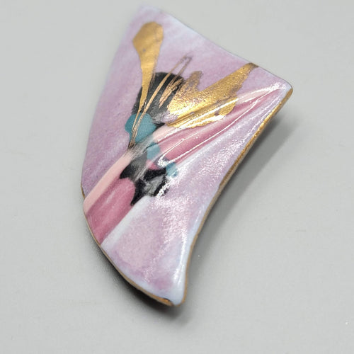 Ceramic Triangle Brooch Hand Painted Hand Made Artisan 3"