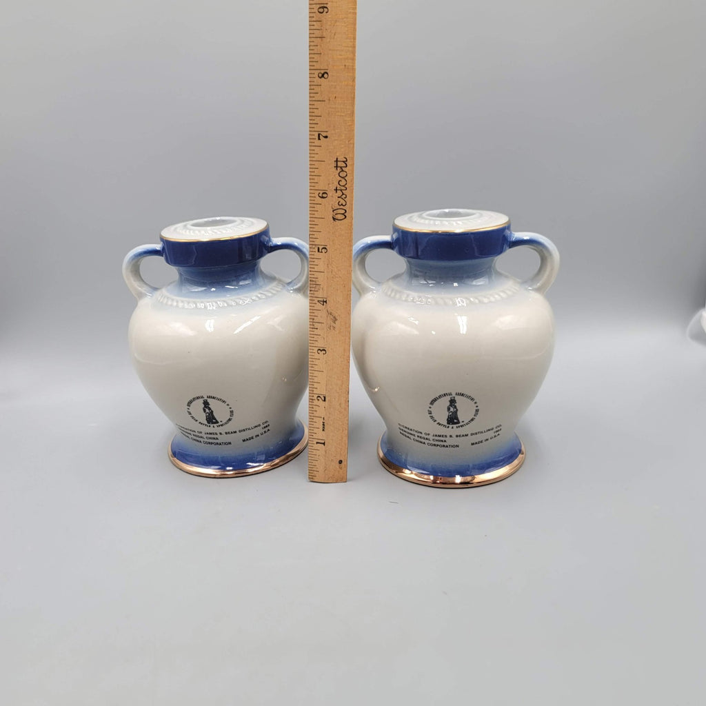 Jim Beam Tea Pot Napkin Holder and  2 Vases Corn Blue Set