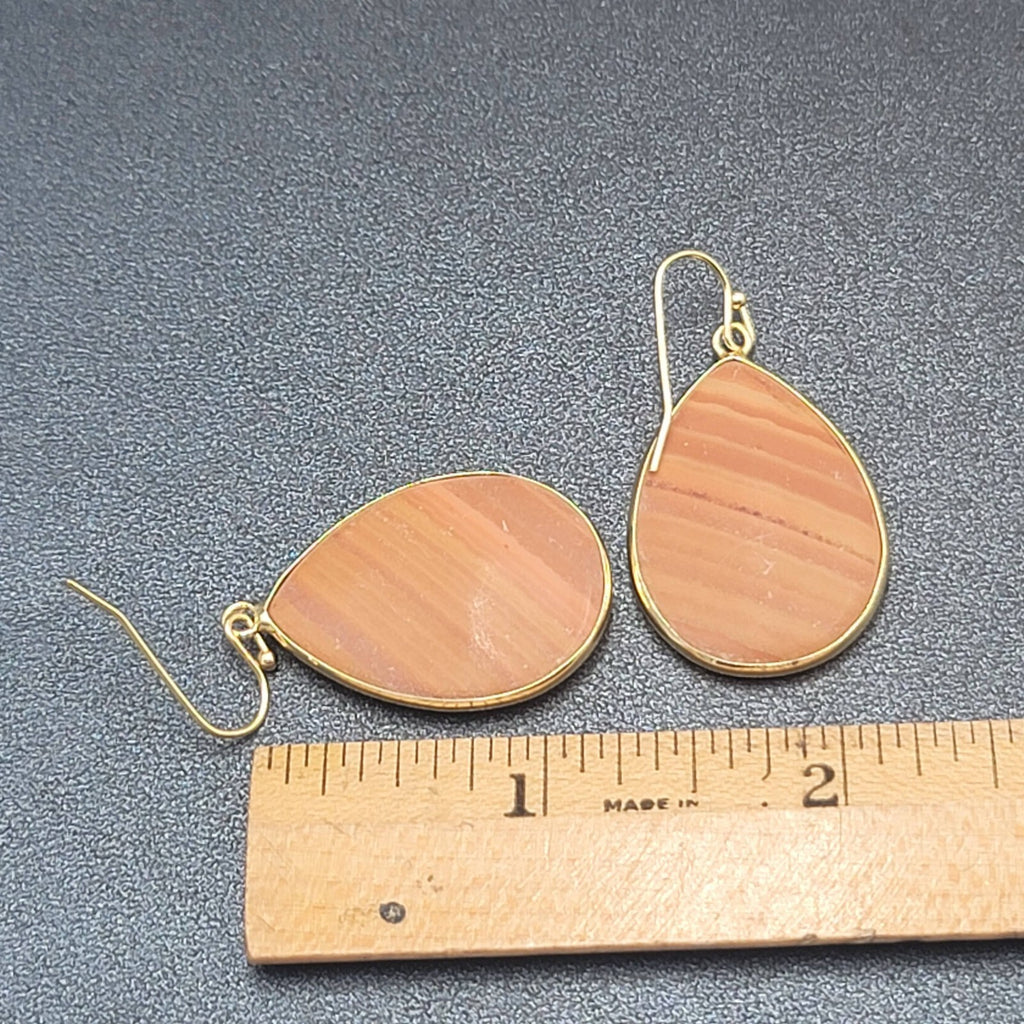 Pierced Earrings Gold tone Orange Stone Teardrop Dangle 1 3/8"