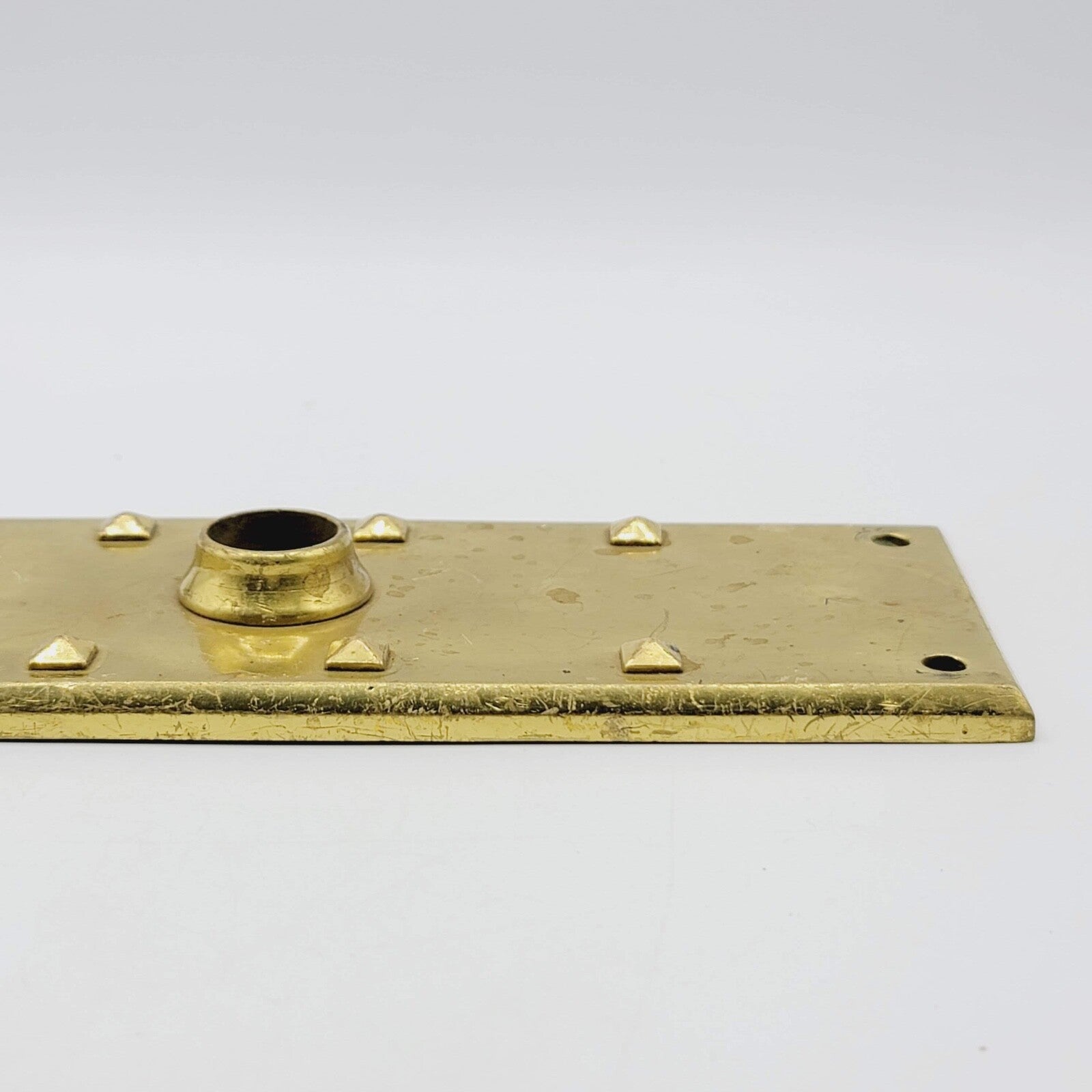 Vintage Brass SINGLE Exterior Doorknob Back Plate 11 3/4 x 3" holes 3 5/8"