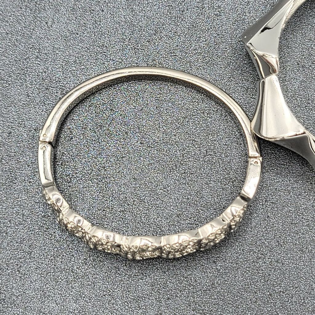 Lot of 2 Clamper Hinged Bracelets Silver Tone Womens Jewelry Rhinestone