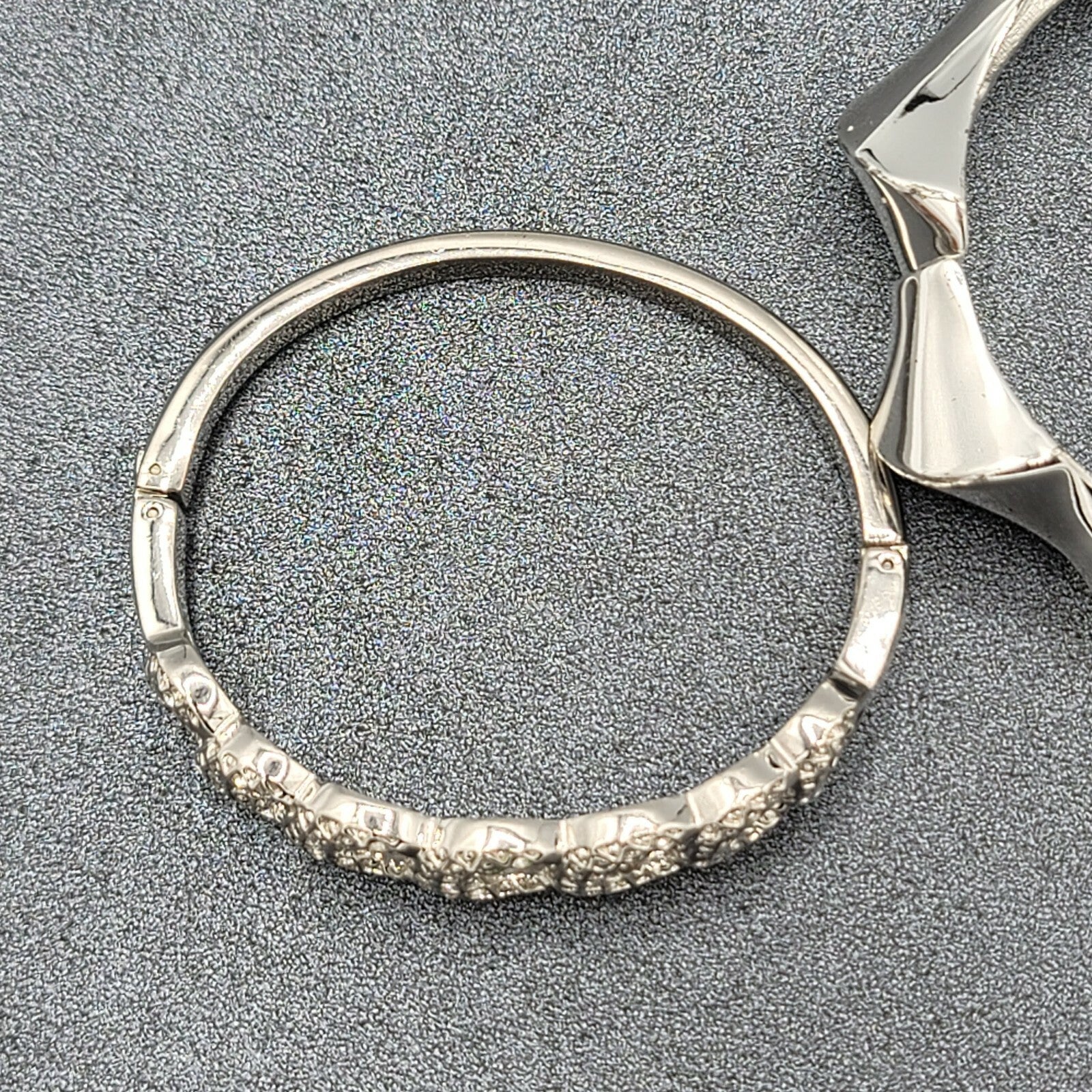 Lot of 2 Clamper Hinged Bracelets Silver Tone Womens Jewelry Rhinestone