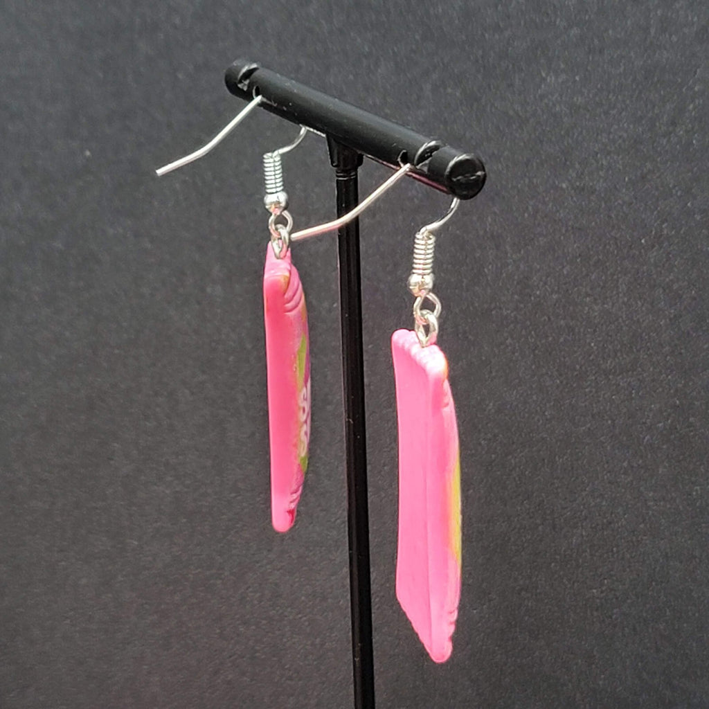 Smart Sweets Pierced Earrings Silver tone Candy Pink Dangle 1.25"