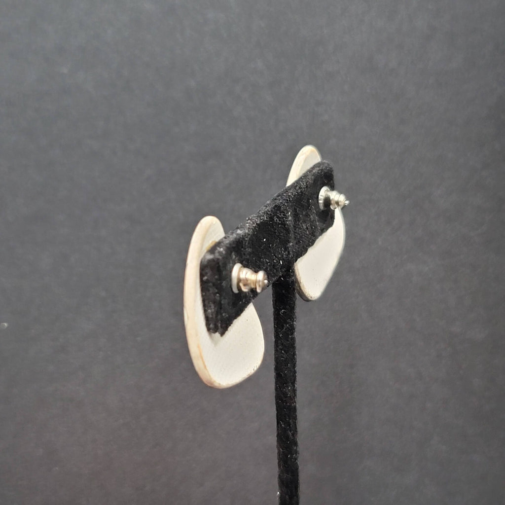 Vintage Pierced Earrings Black White Ceramic Geometric Drop 1.25"