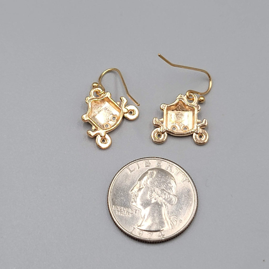 Carriage Enamel Pierced Earrings Gold tone Dangle 5/8"