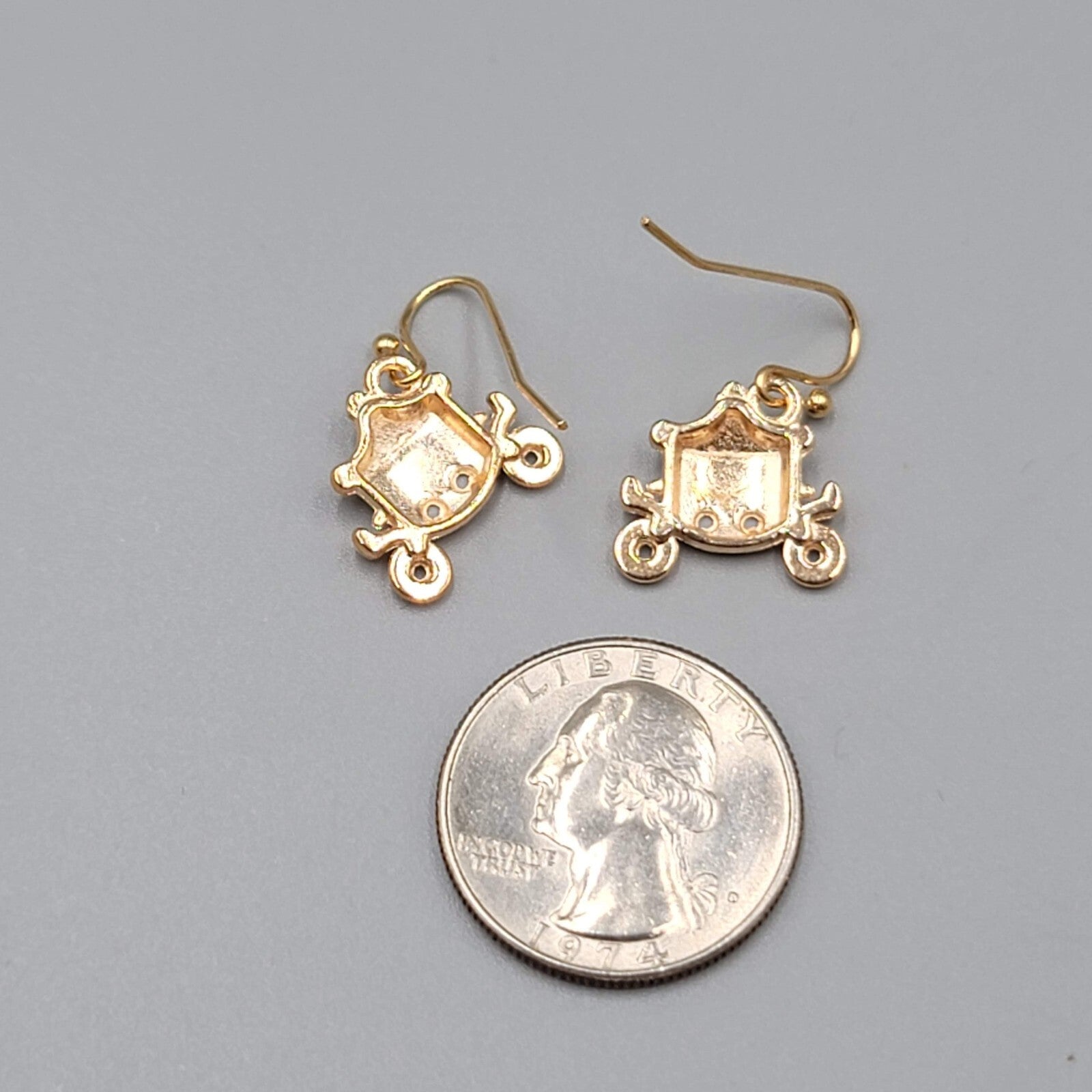 Carriage Enamel Pierced Earrings Gold tone Dangle 5/8"