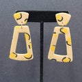 Pierced Earrings Beige Polymer Clay Yellow Black Statement Dangle 2 3/8"