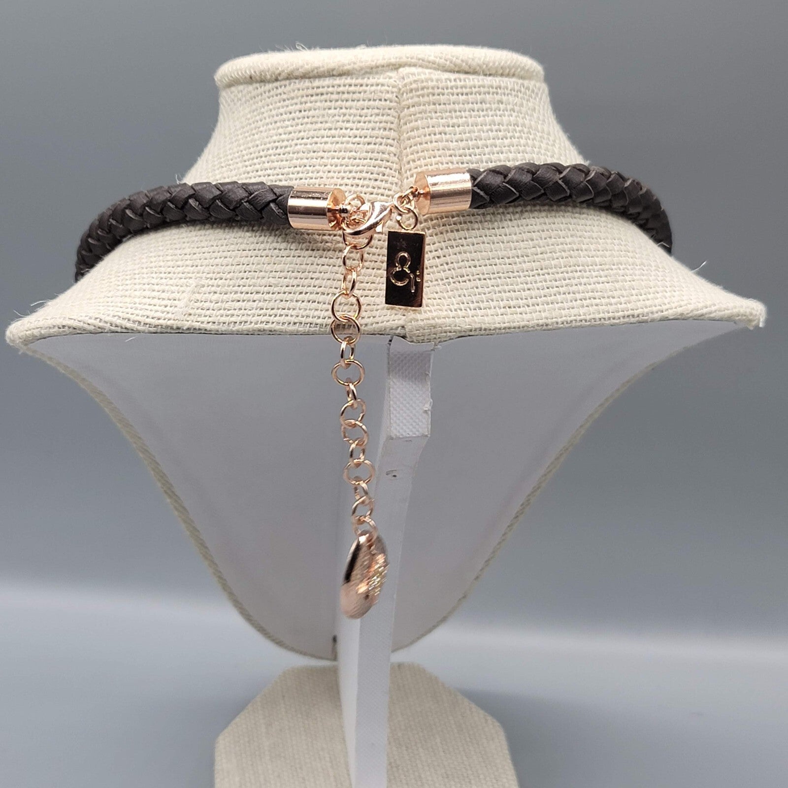Statement Signed Necklace Rhinestone Pendant Braided Leather Cord 18"-21"