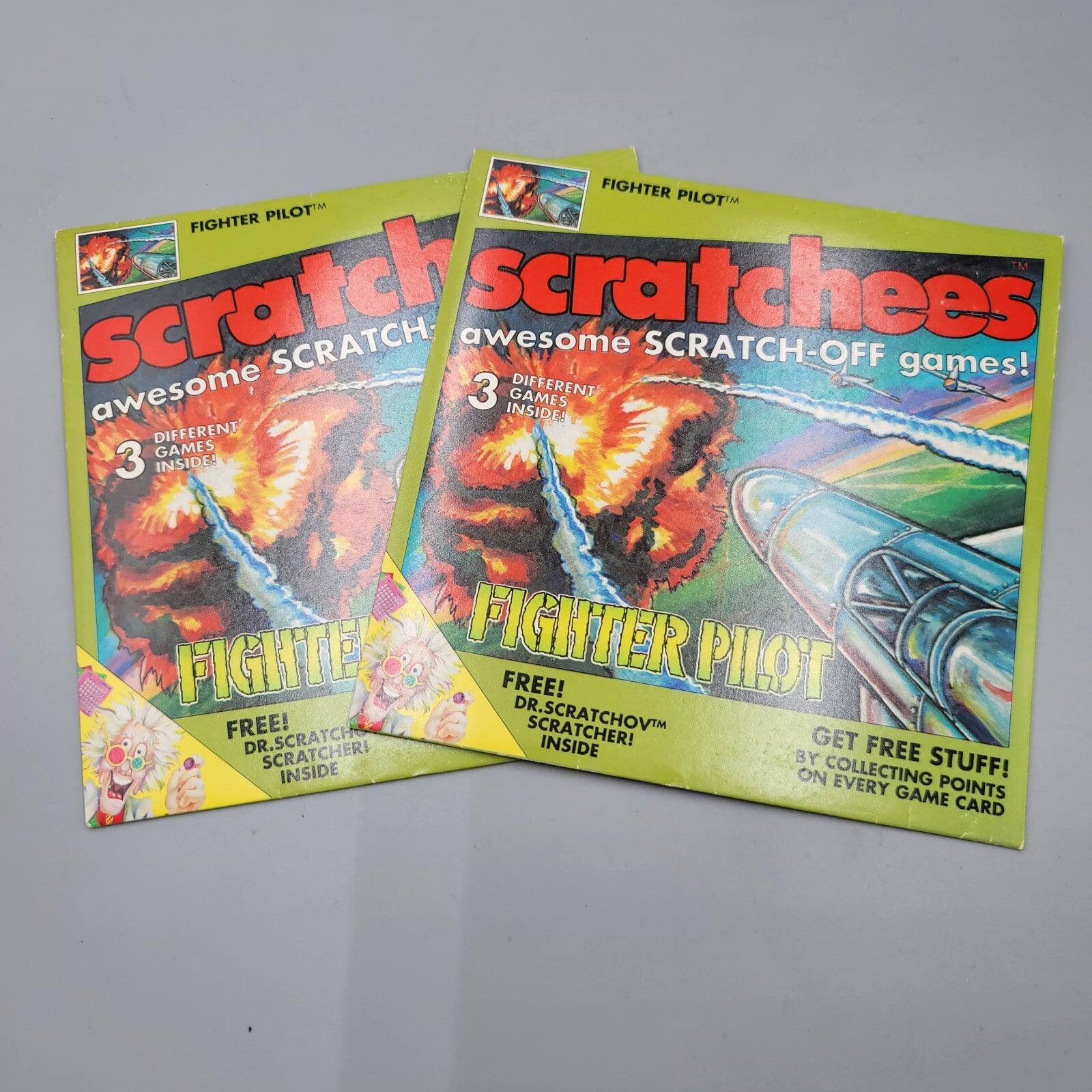 Vintage Fighter Pilot Scratchees Scratch Off Games Dr. Scratchov Lot of 2