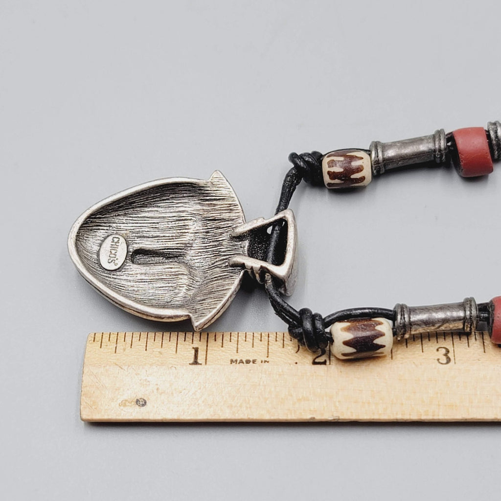 Chicos Face Pendant Necklace Silver tone Beaded 15"-19"