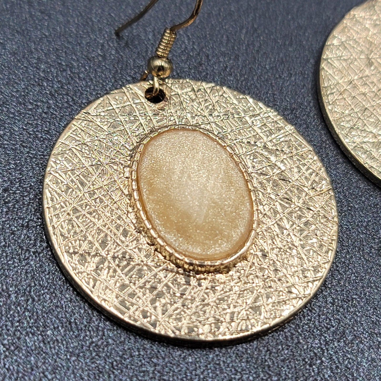 Pierced Earrings Gold tone Sparkle Acrylic Faceted Accent Dangle 1.5"