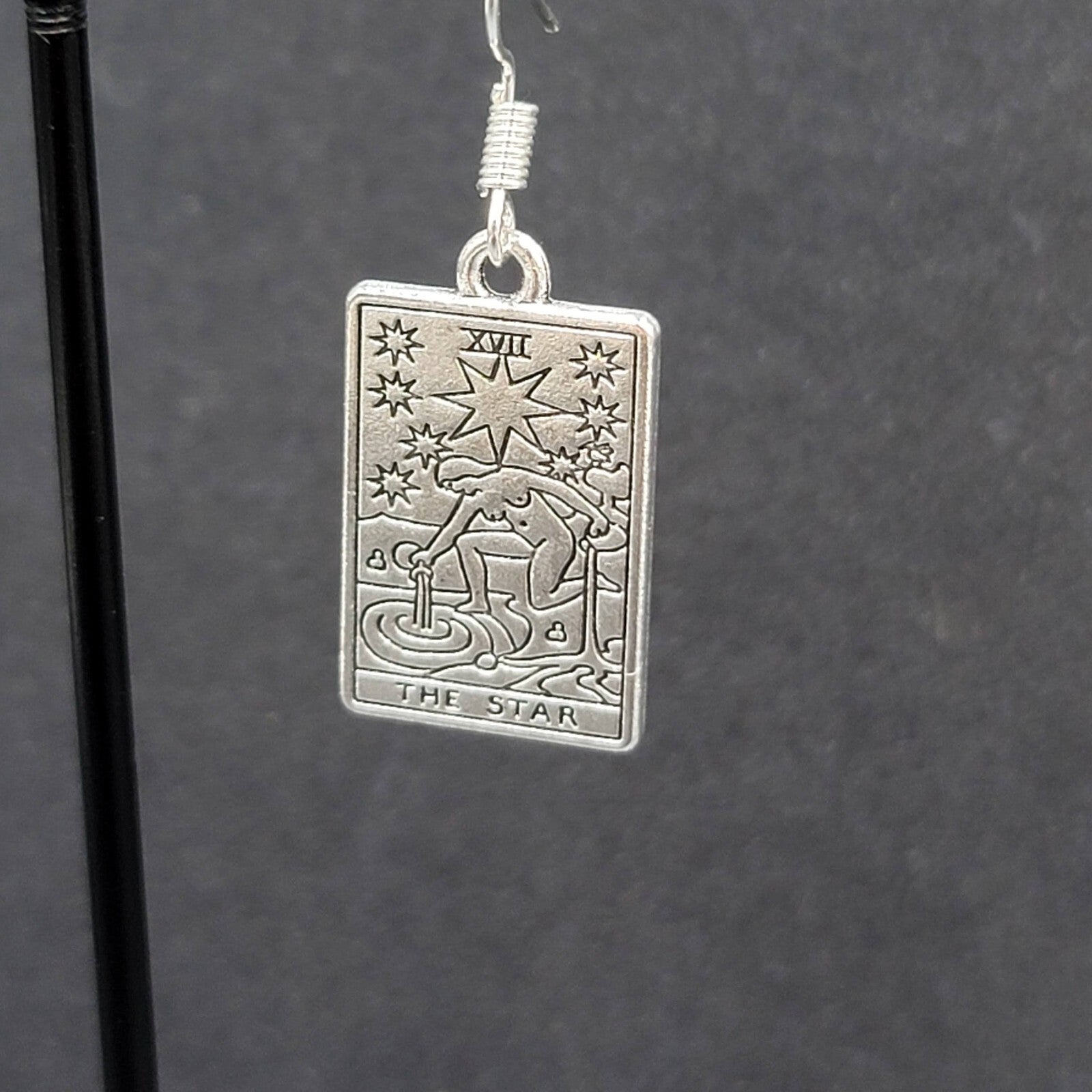The STAR Tarot Card Pierced Earrings Silver tone 1"