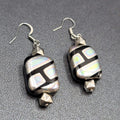 Pierced Earrings Unique Art Glass Beads Iridescent Rectangles 1 3/8"