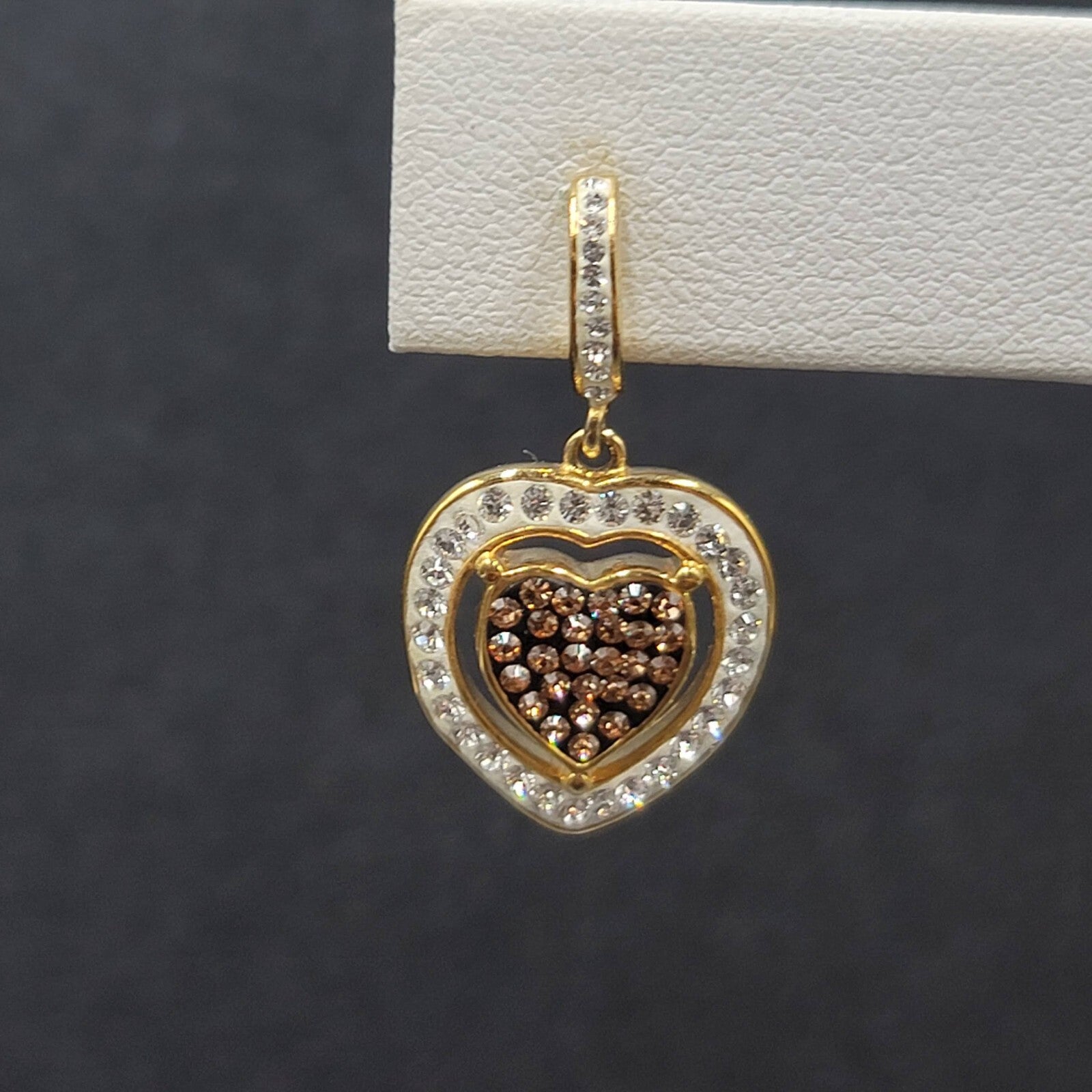 Sterling Silver Pierced Earrings Gold Plated Crystal Heart Dangle 1" 925