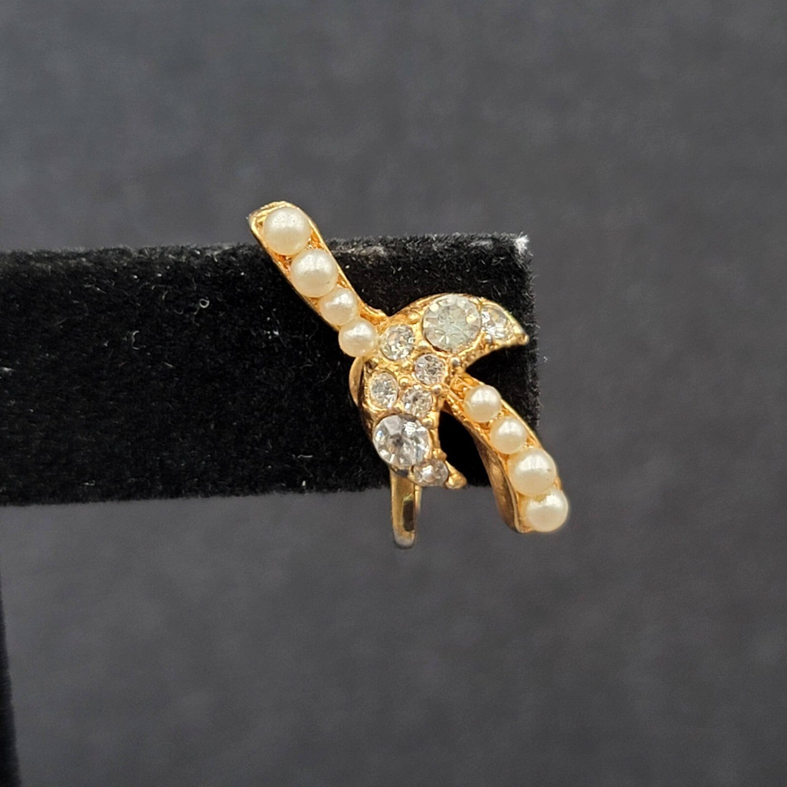 Vintage Clip on Earrings Gold tone Rhinestone Drop 7/8"