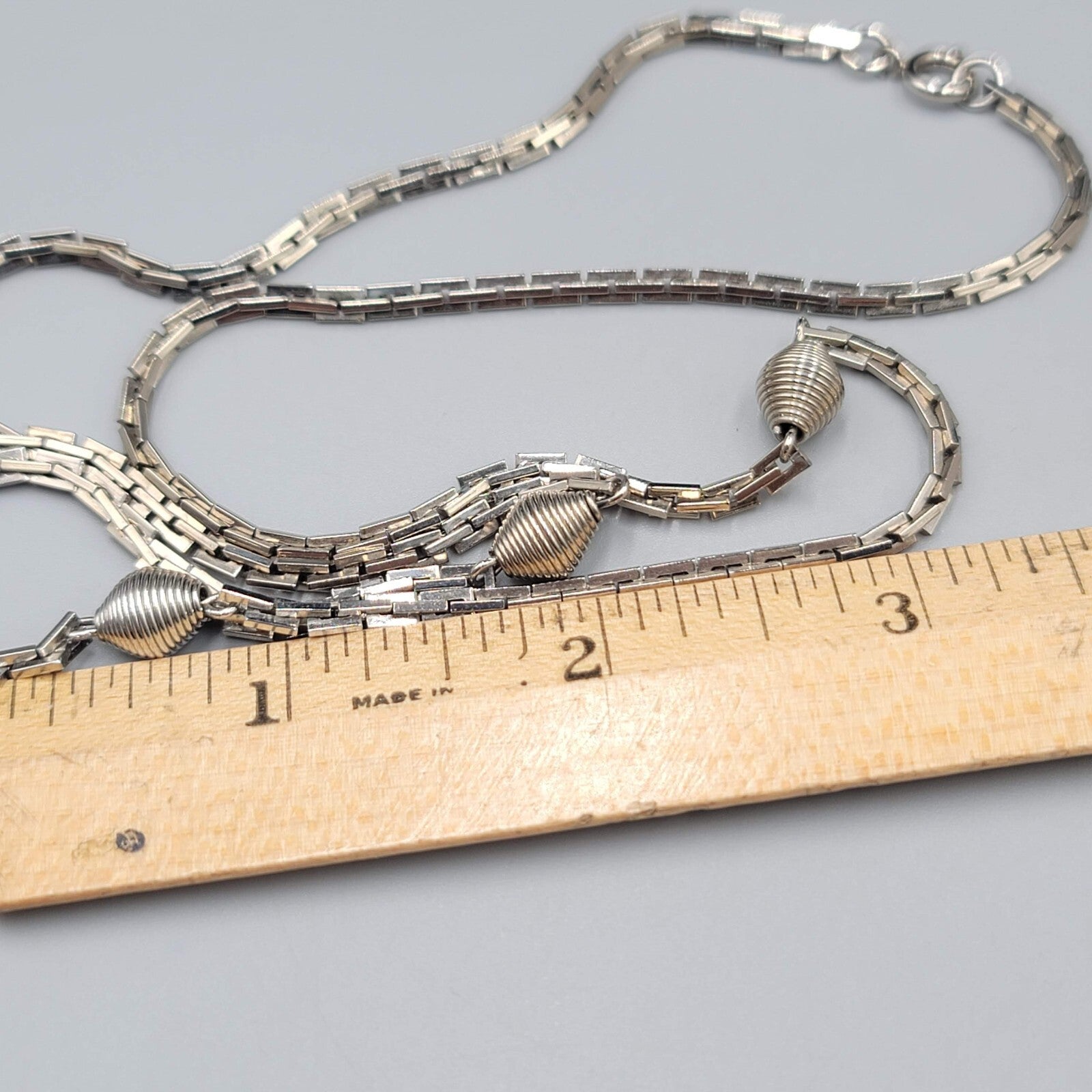 Vintage Box Chain Station Necklace 24" Estate Costume Jewelry