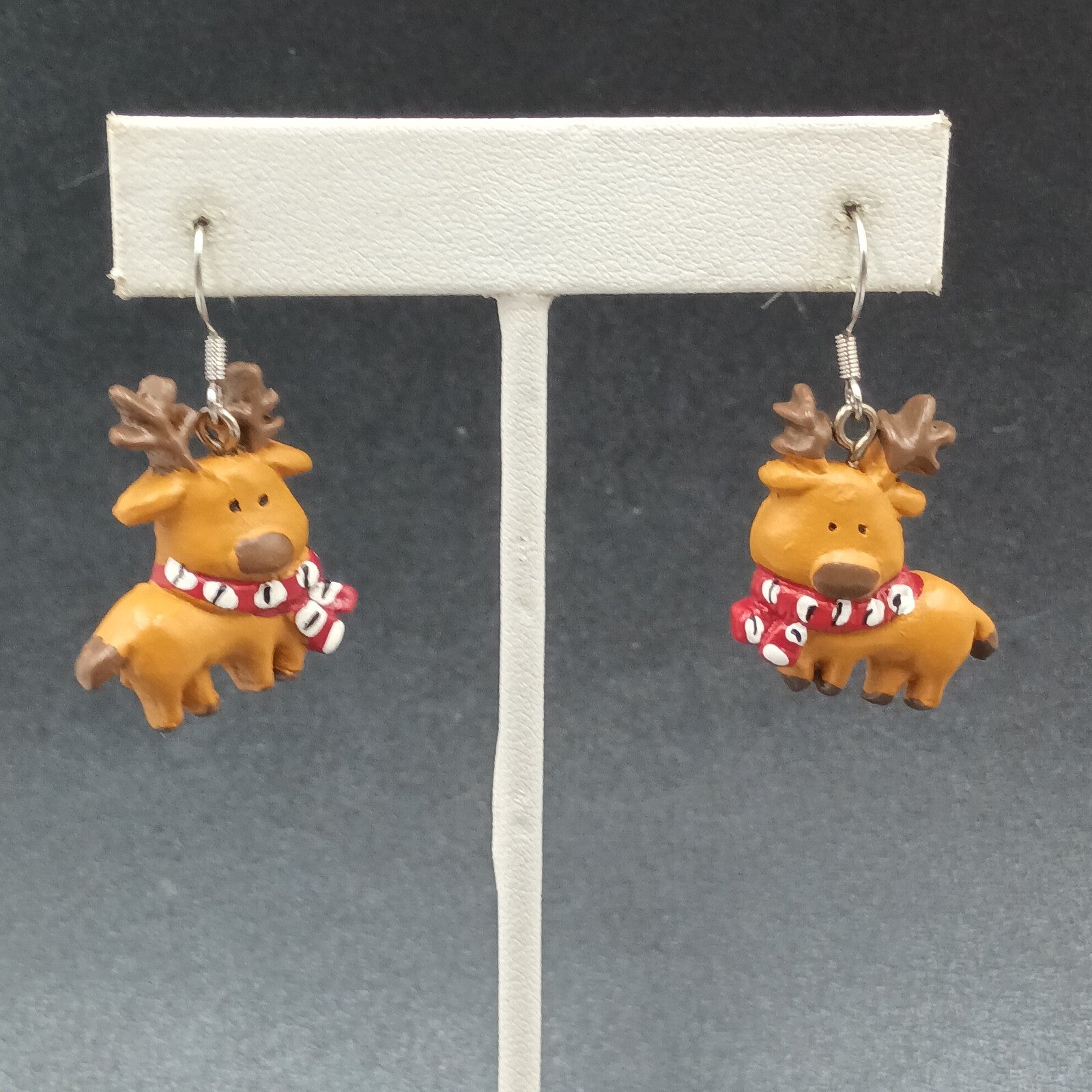 Pierced Earrings Christmas Painted Reindeer Statement Dangle 1"