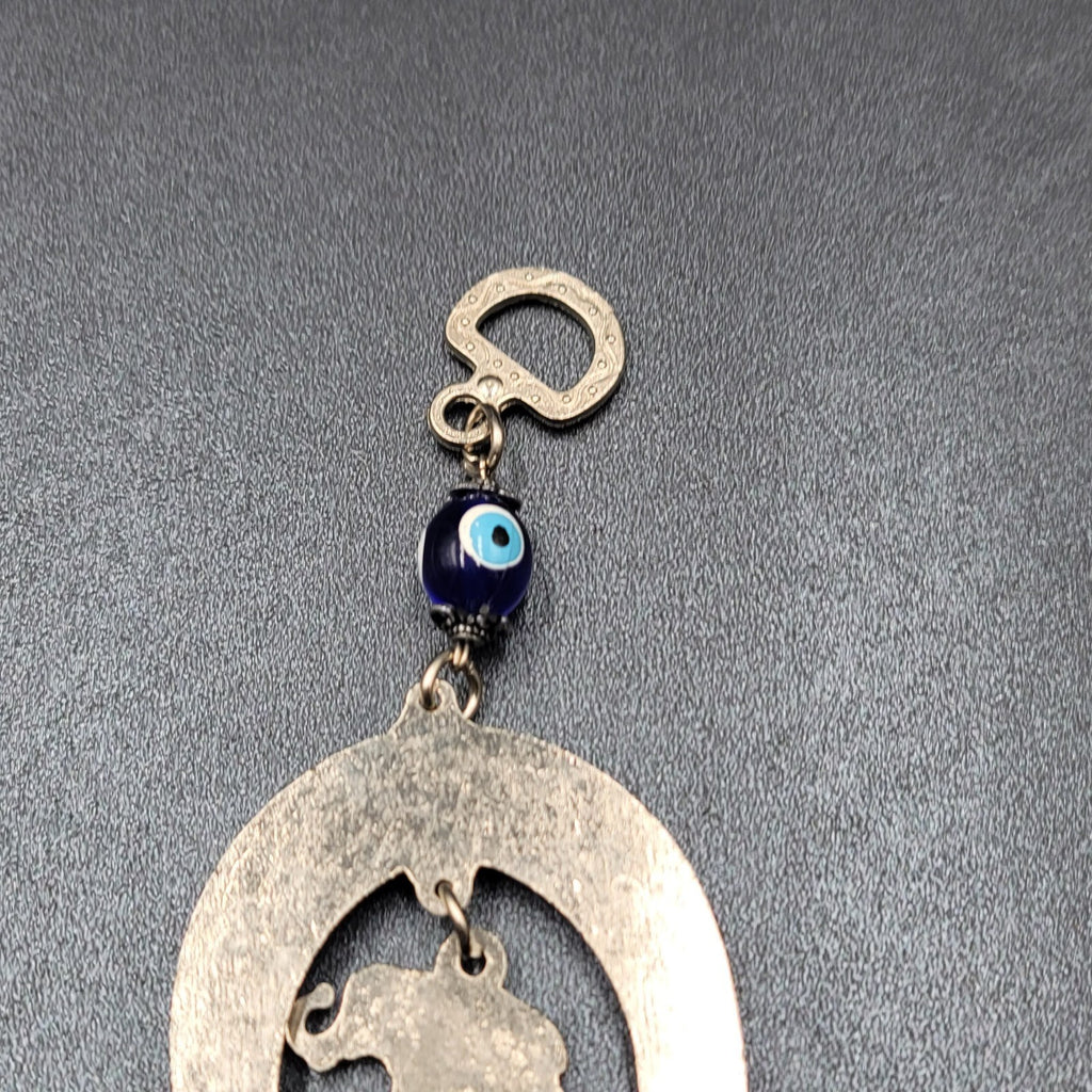 Horse Shoe Elephant Turkish Blue Evil Eye Amulet Car Charm Wall Hanging 7"