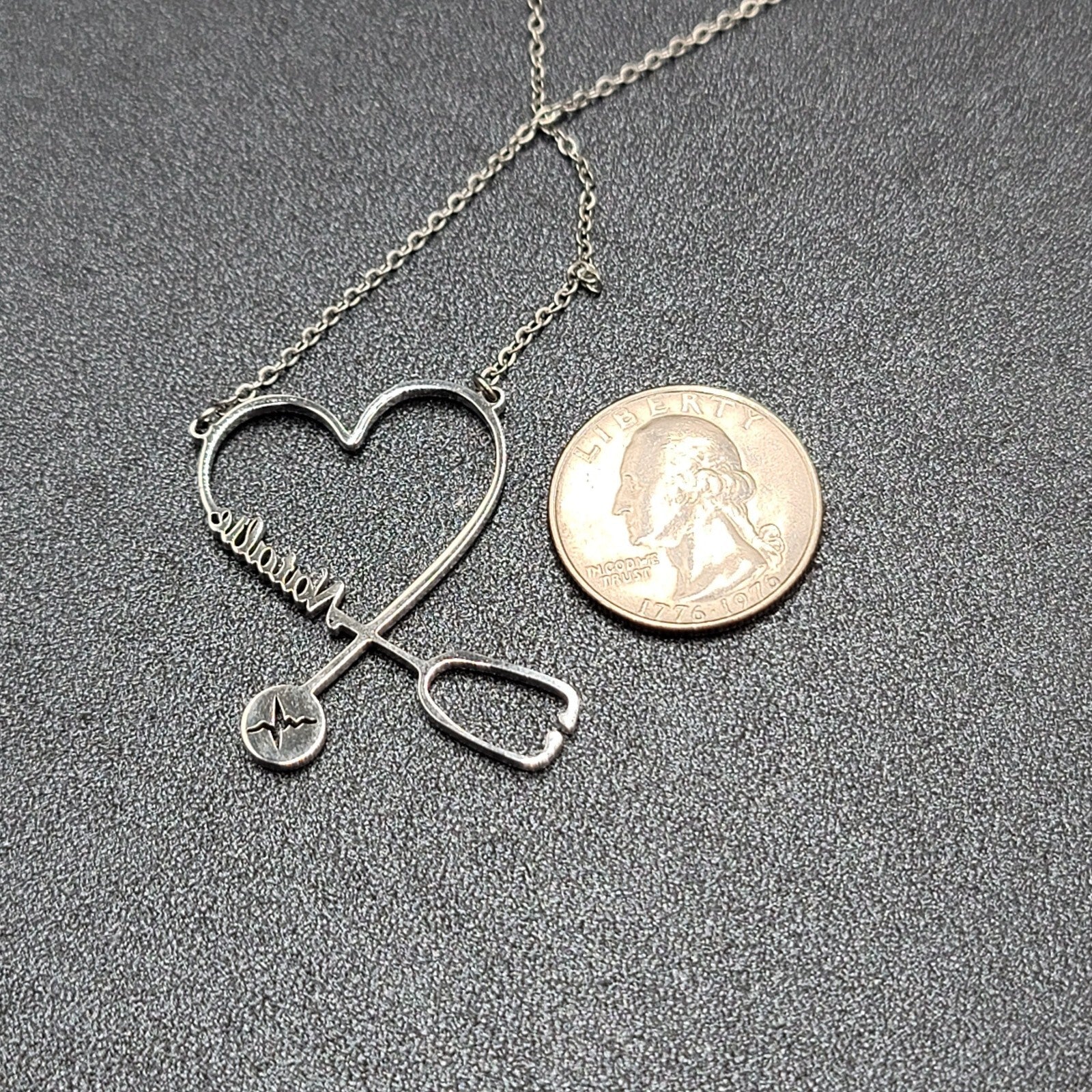 Natalie Nurse Heart Stethoscope Pendant Necklace Silver tone 16"-19"