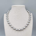Silver tone Gray Bead Hand Knotted Necklace 12mm Bead 16" Long 