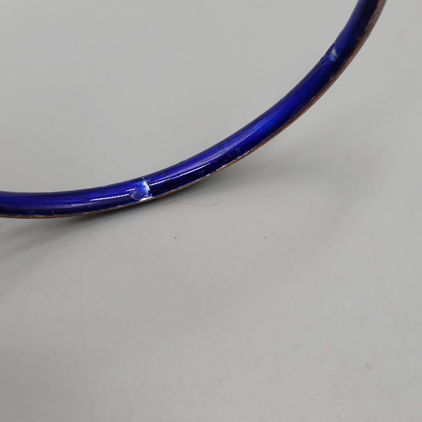Vintage Cloisonne Bangle Bracelet Blue Enamel Flowers 8.25 in