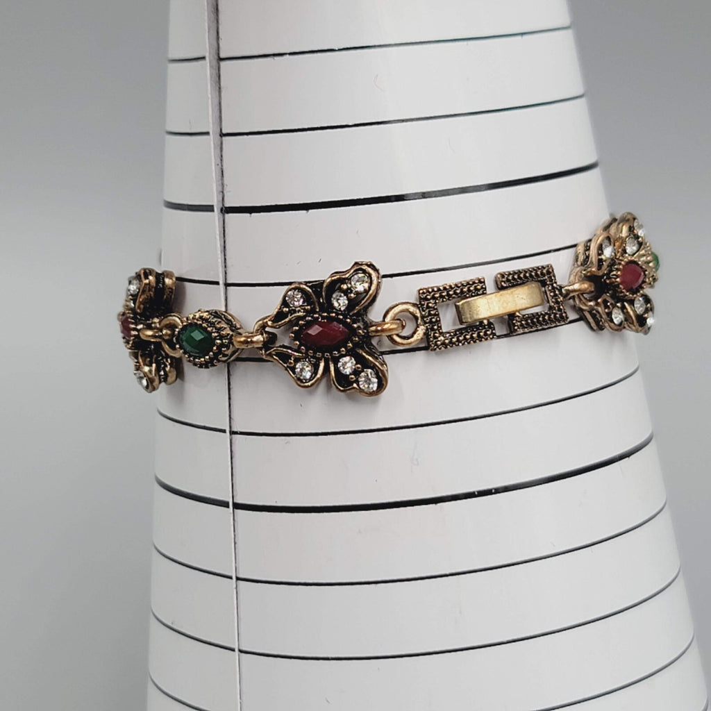Butterfly Bracelet Bronze tone Multicolor Crystal Accents 6.5"
