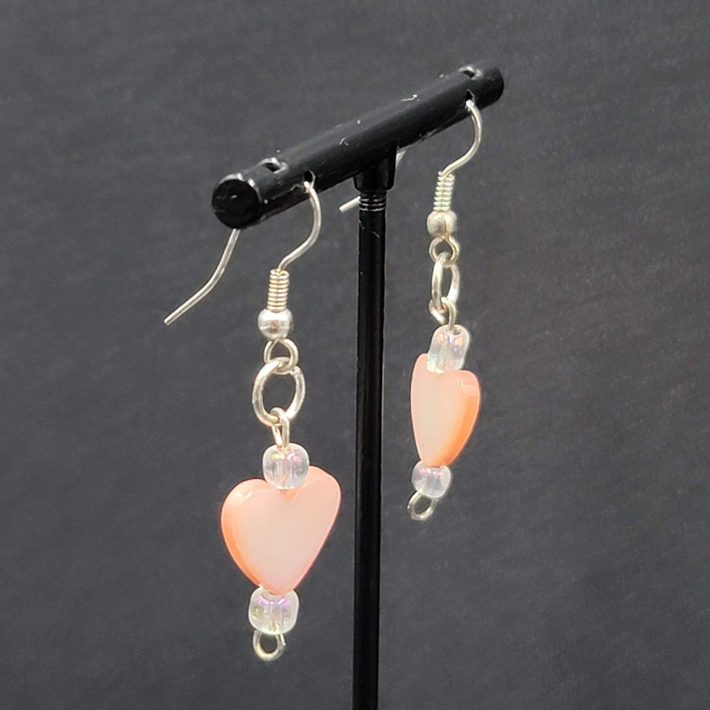 Pierced Earrings Silver tone Pink Mother of Pearl Heart 1"