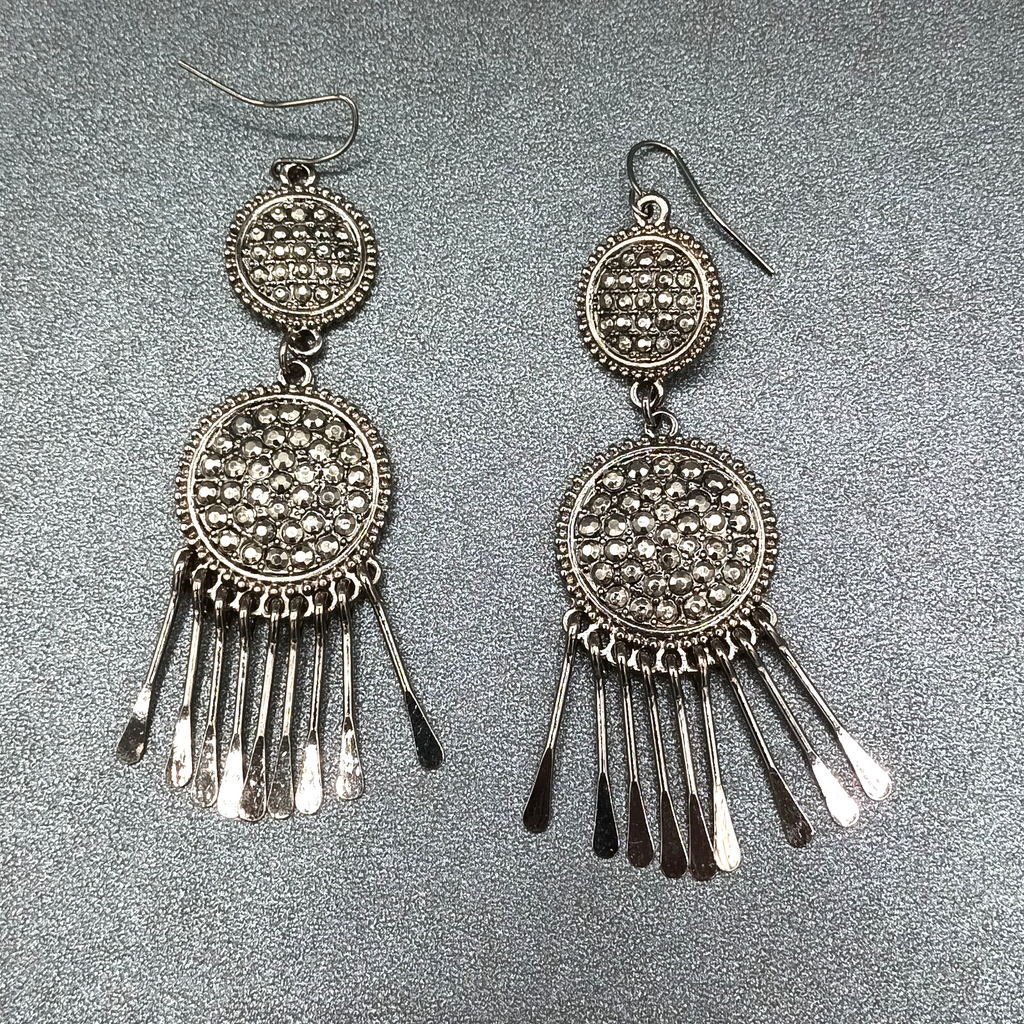Pierced Earrings Black Metal Dangle Statement 3"
