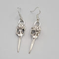 Bird Skull Pierced Earrings Silver tone Dangle New 1.5"