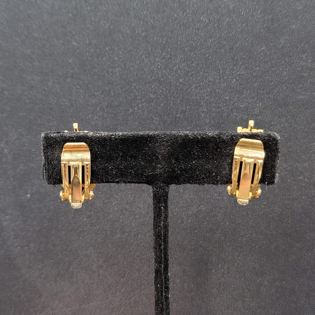 Vintage Clip on Earrings Gold tone White Enamel Studs 7/8"