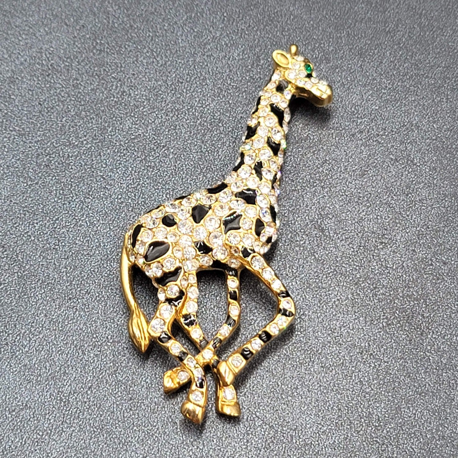 Vintage Rhinestone Giraffe Brooch Gold Plated Estate Jewelry 3.5"