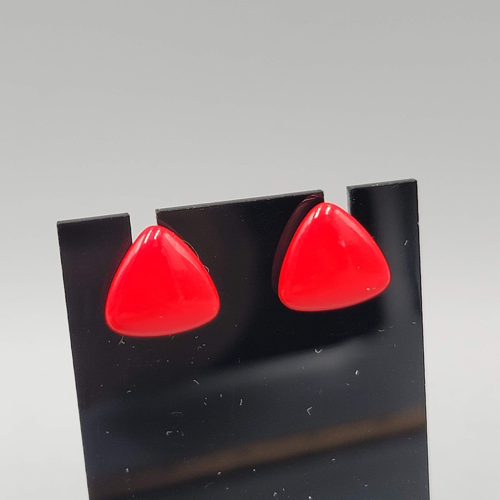 Vintage Red Enamel Triangle Studs Pierced Earrings 3/8 in