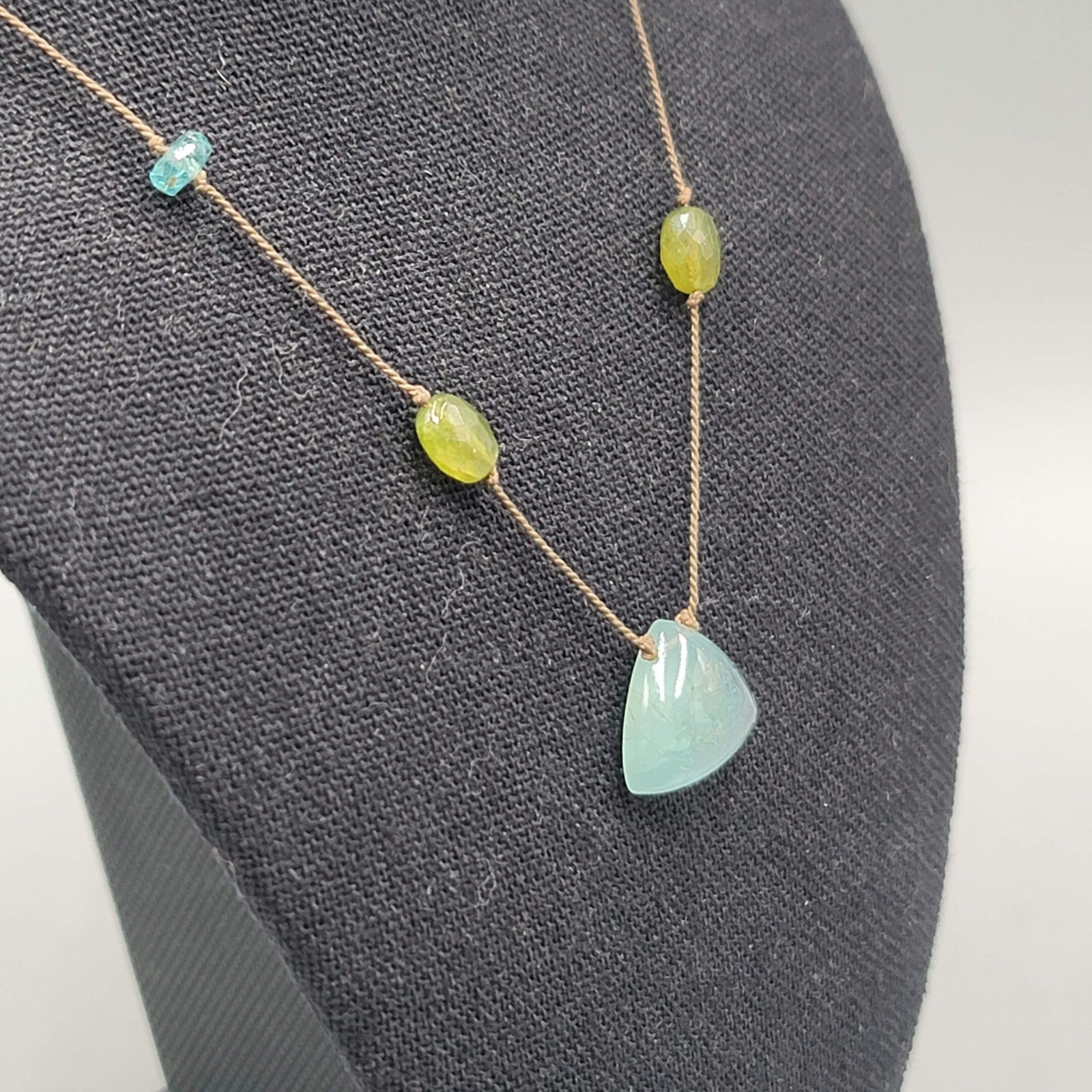 Multiple Stone Floating Station Choker Sterling Silver Necklace 925 Cord 12"-16"