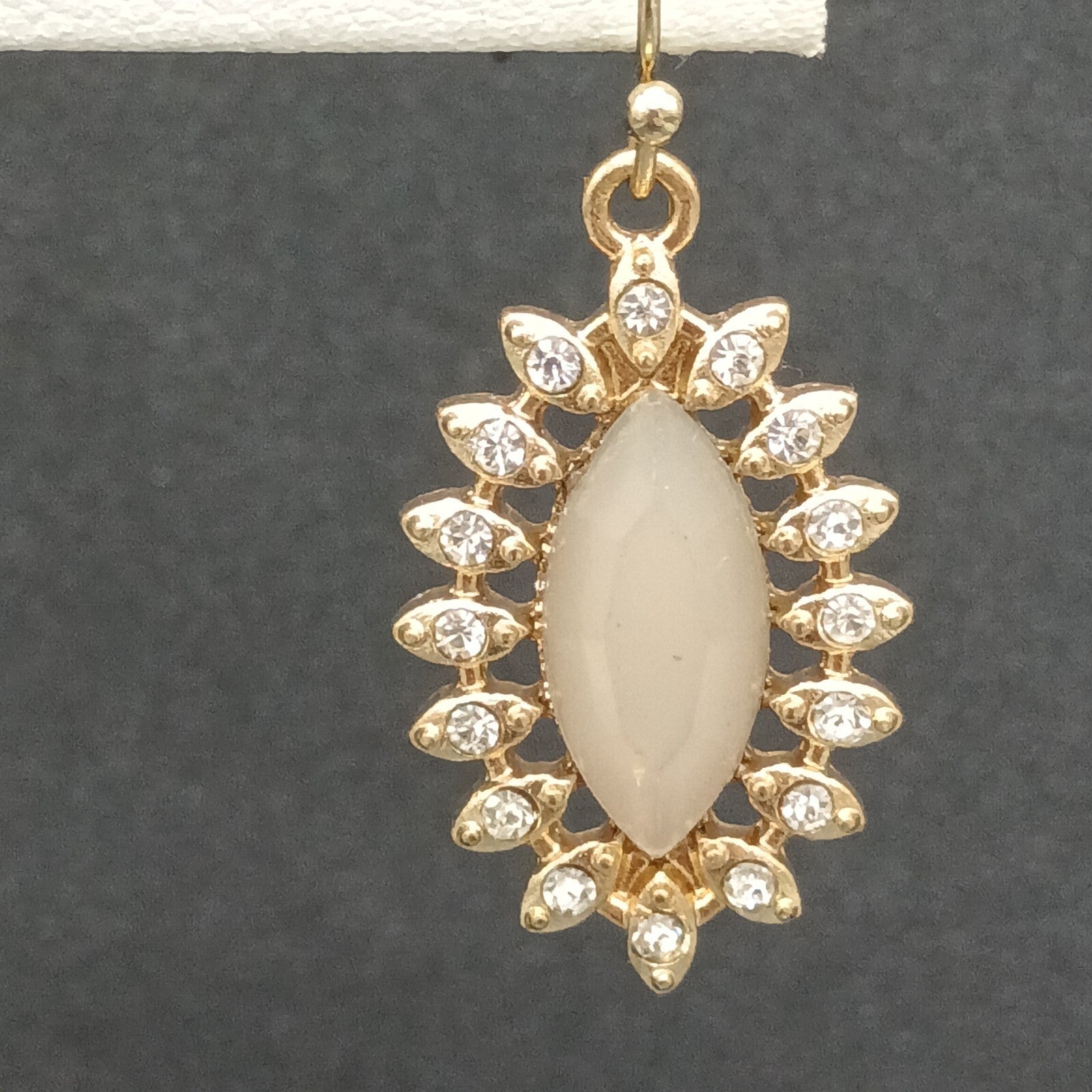 Pierced Earrings Gold tone Acrylic Center Crystal Studded Dangle 1"