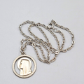 Vintage Our Lady Lourdes Blessed Virgin Mary Catholic Pendant Silver tone 16"