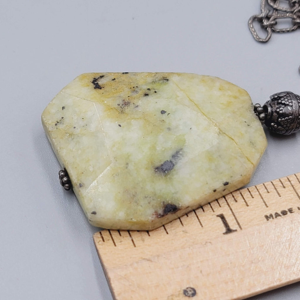 Sterling Silver Necklace Serpentine Stone Pendant Textured Chain 20"