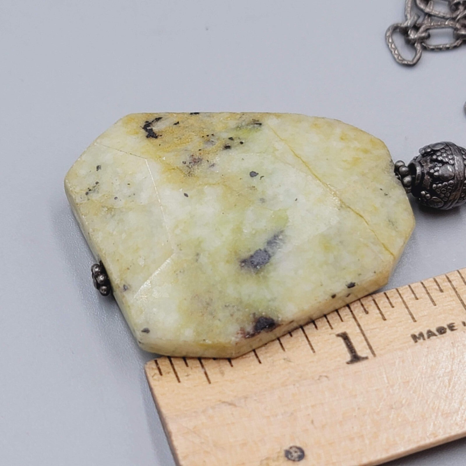 Sterling Silver Necklace Serpentine Stone Pendant Textured Chain 20"