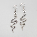 Snake Pierced Earrings Silver tone Embossed Dangle 1.5"