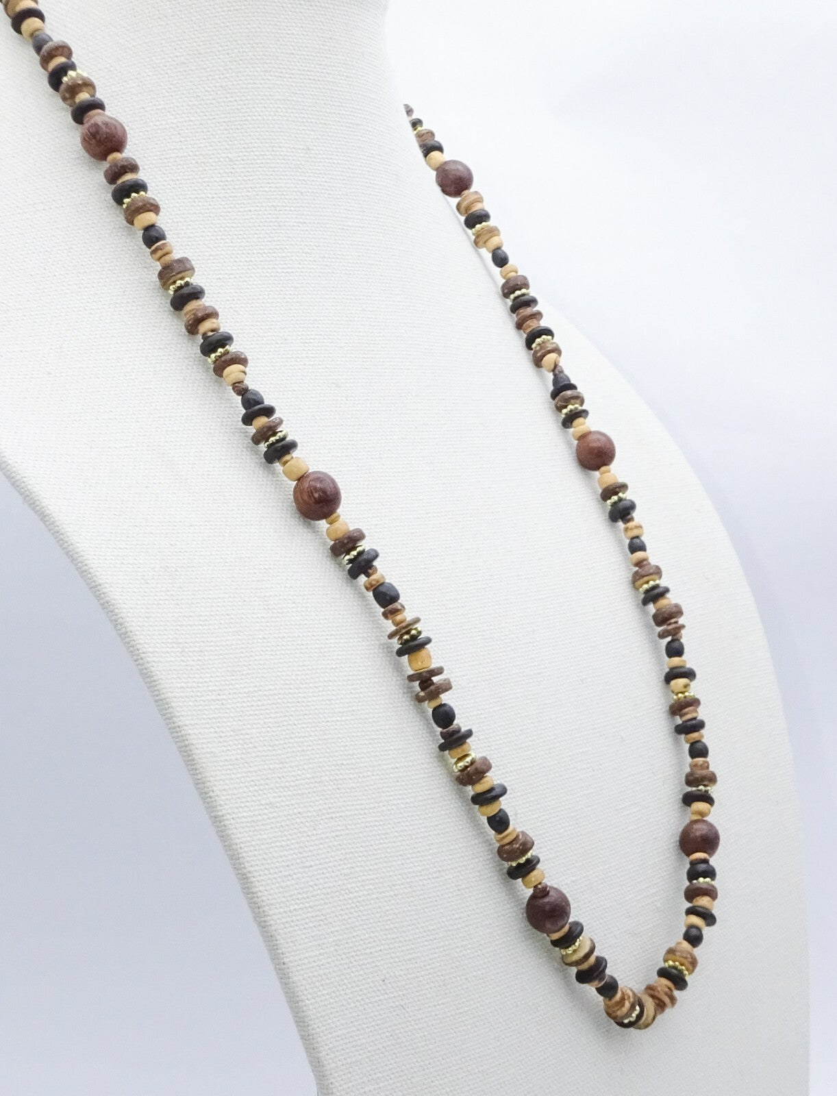 Multi Strand Wood Coconut Handmade Bead Necklace 31"