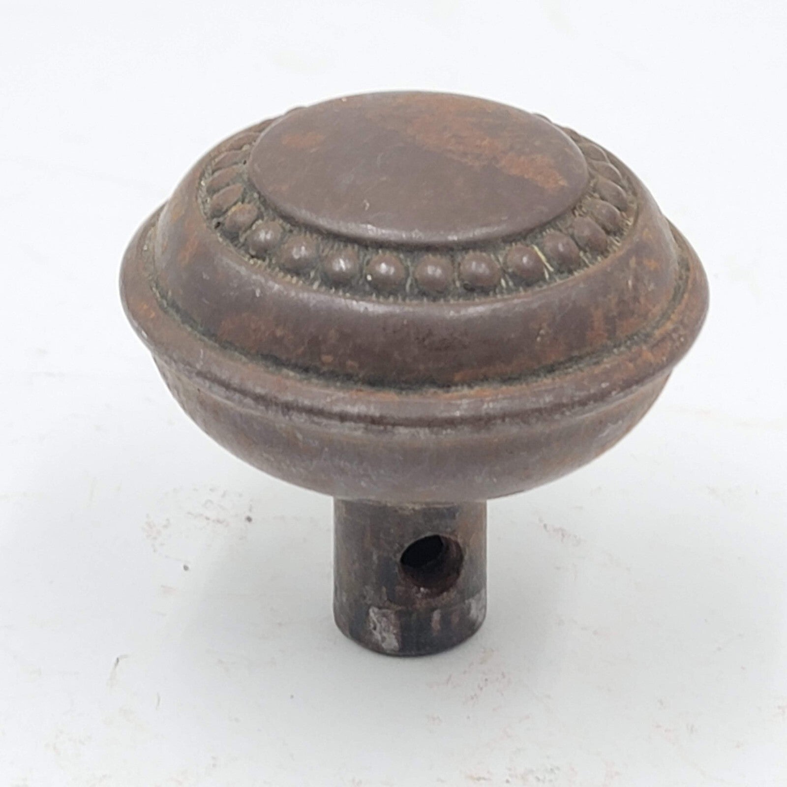 Vintage SINGLE Doorknob Gray Steel Beaded Rusty Salvage Door Hardware 2.25"