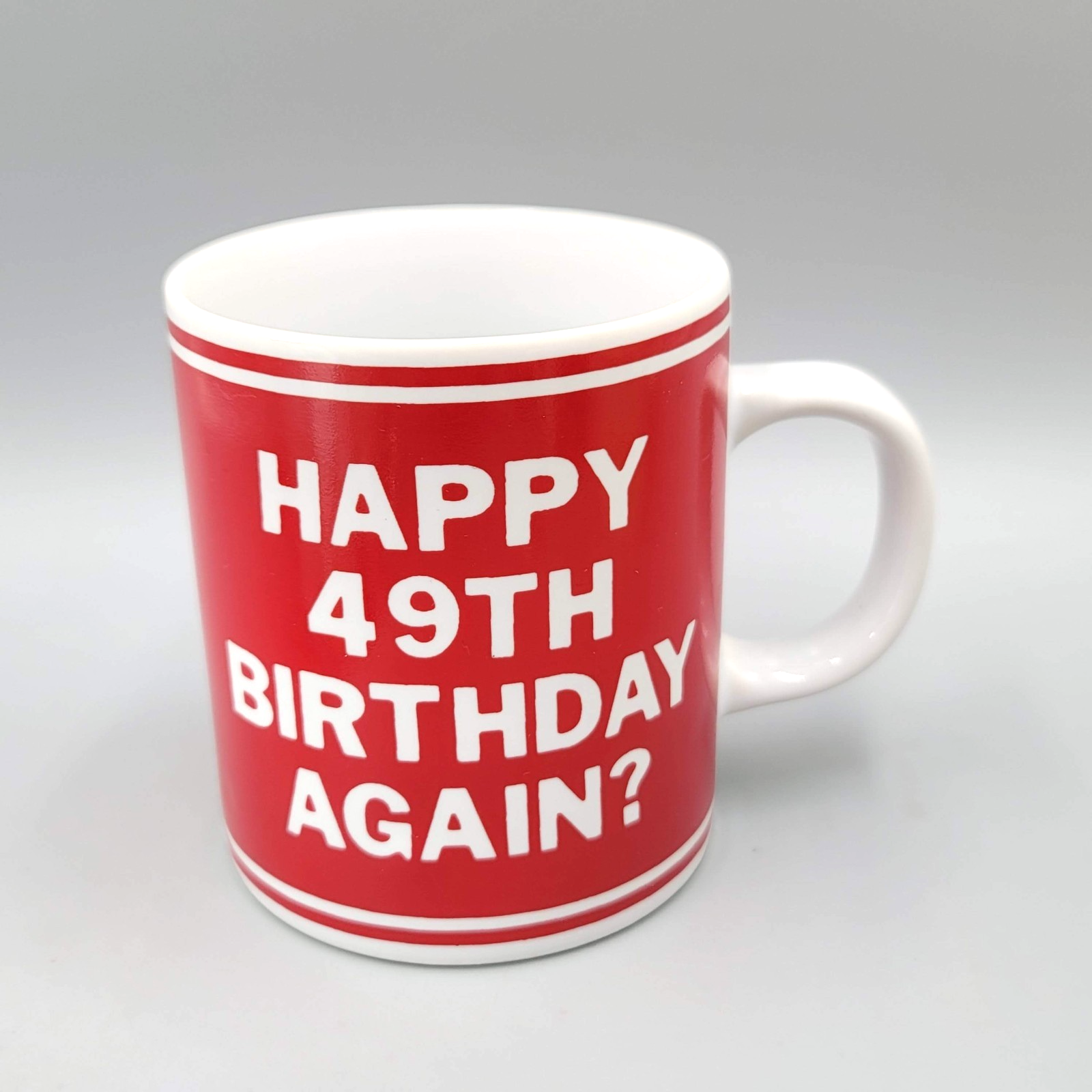 Vintage Coffee Mug “Happy 49th Birthday Again?” Ceramic Red White