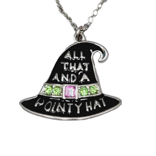 ALL THAT AND A POINTY HAT Pendant Necklace Enamel Silver tone 18"-20"