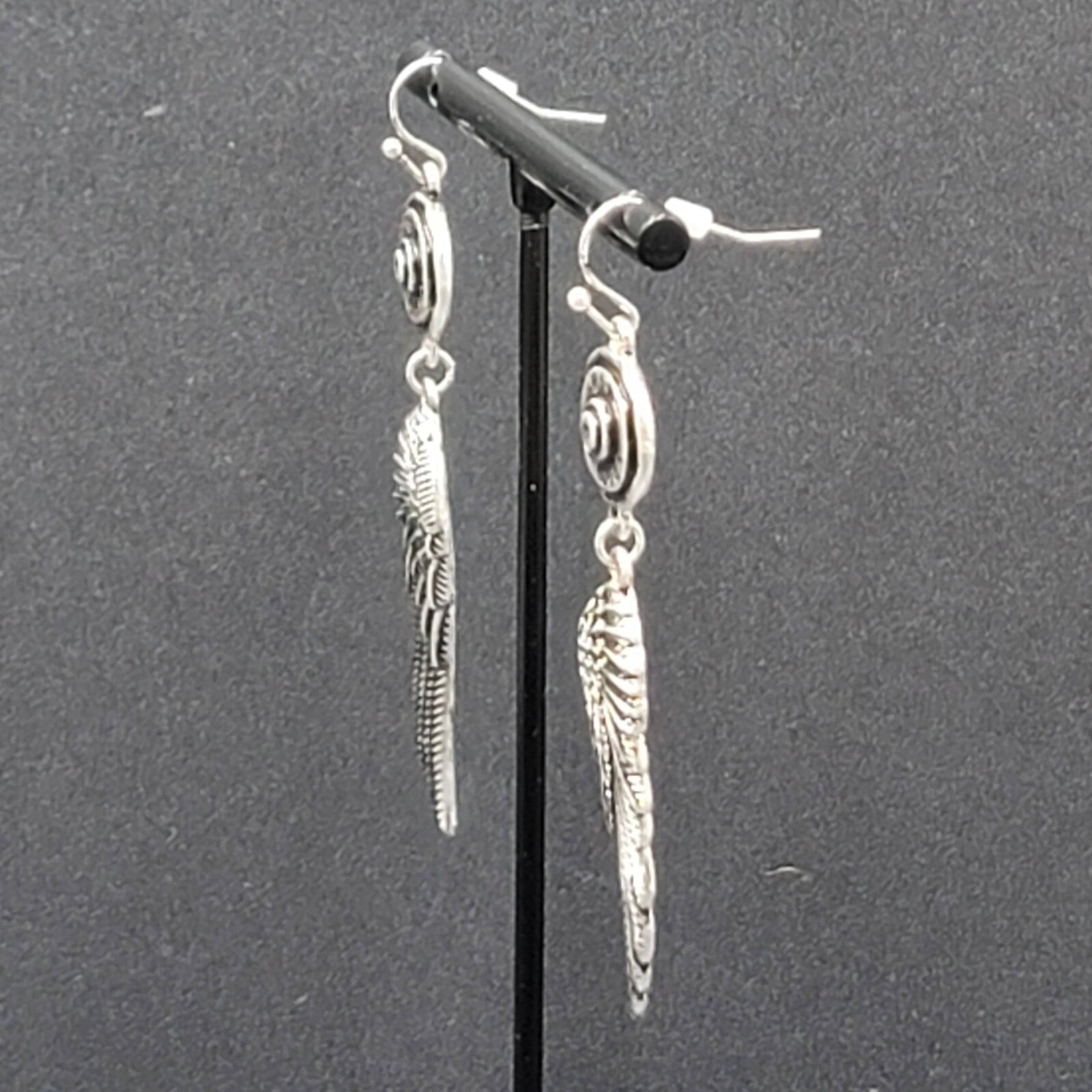 Pierced Earrings Luger Bullet Ends Angel Wings Dangle 2.5"