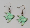 Angelfish Beach Sea life Pierced Earrings Bronze tone Green wash Dangle 3/4"