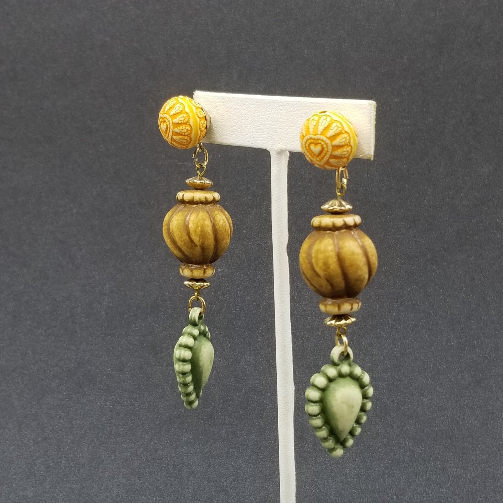 Pierced Earrings Neutral Color Beaded Large Statement Dangle 3 1/2"