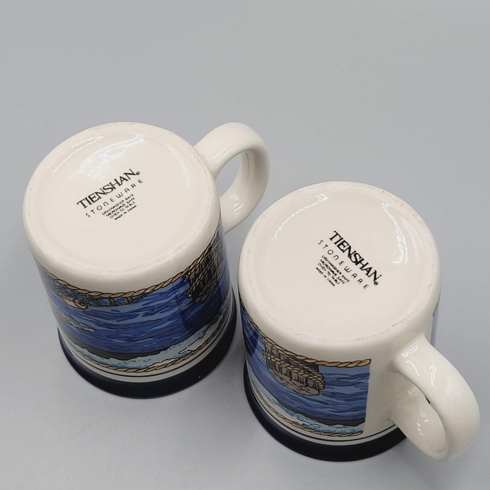Tienshan Coffee Mug Stoneware Set of 2 Seagull Beach Ocean Theme