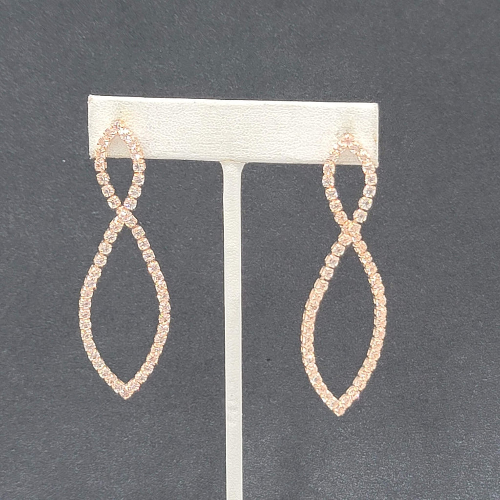 Pierced Earrings Rose Gold tone Crystal Prom Wedding Dangle 2.5"