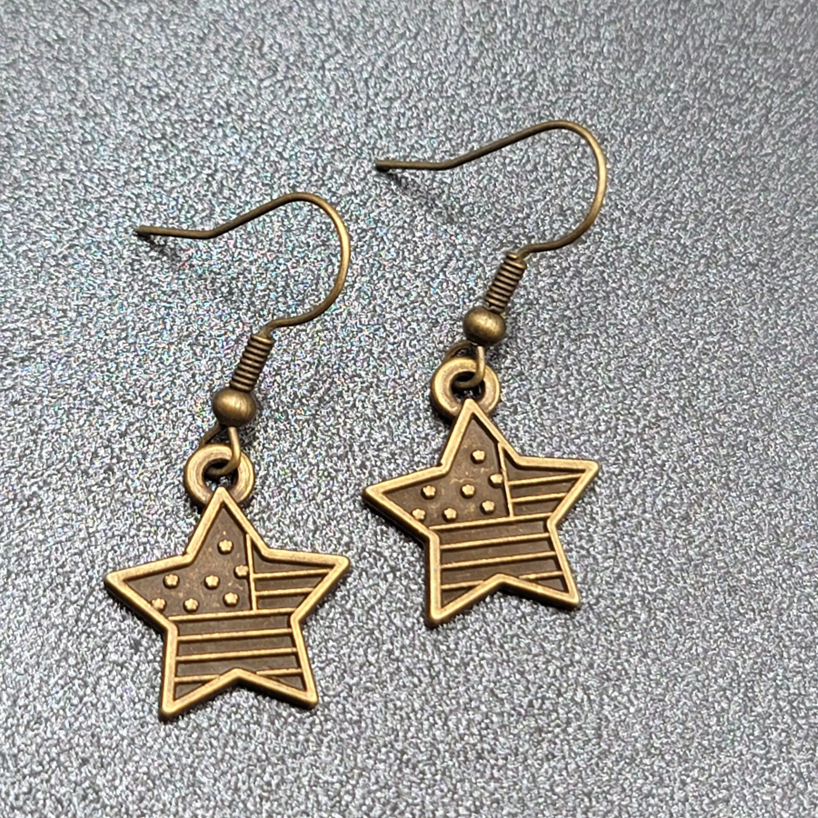 American Flag Pierced Earrings Bronze tone Stars Dangle 3/4"